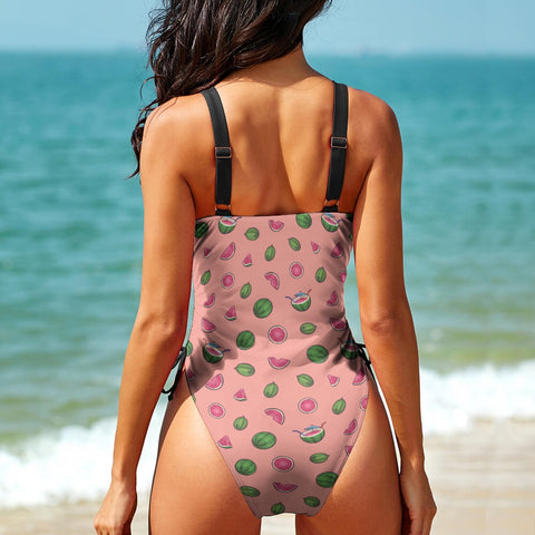 Watermelon-Womens-One-Piece-Swimsuit-Peach-Model-Back-View