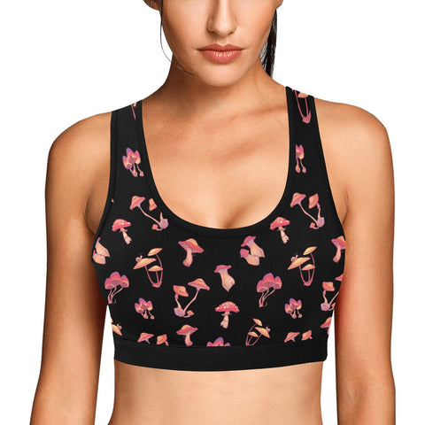 Mushroom-Womens-Bralette-Black-Model-Front-View