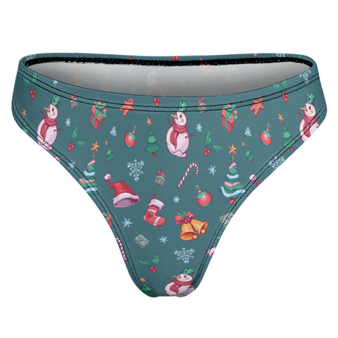 Christmas-Women's-Thong-Teal-Product-Back-View