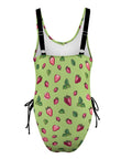 Strawberry-Womens-One-Piece-Swimsuit-Lime-Green-Product-Back-View