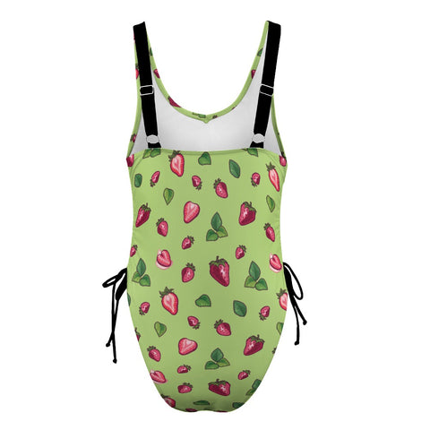 Strawberry-Womens-One-Piece-Swimsuit-Lime-Green-Product-Back-View
