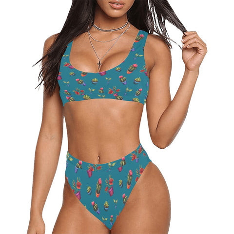 House-Plant-Womens-Bikini-Set-Teal-Model-Front-View
