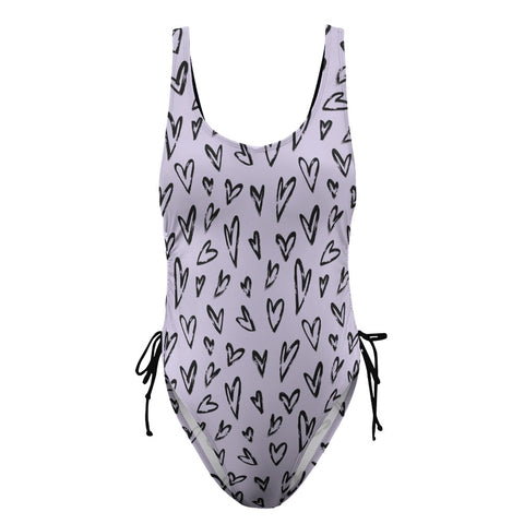 Crazy-Hearts-Women's-One-Piece-Swimsuit-Lavender-Product-Front-View