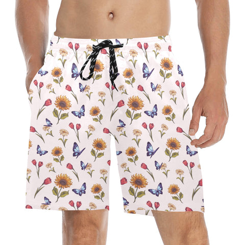 Summer-Garden-Mens-Swim-Trunks-White-Model-Front-View
