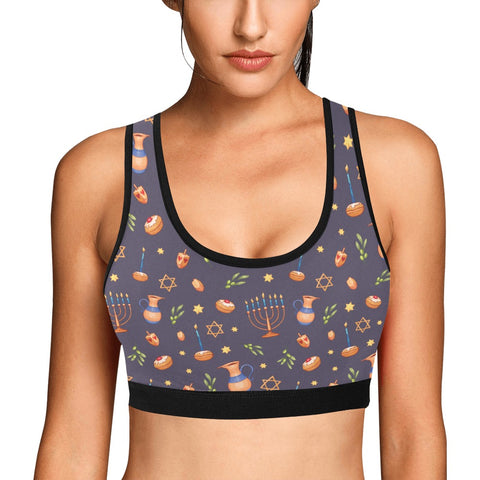 Hanukkah-Womens-Bralette-Charcoal-Model-Front-View