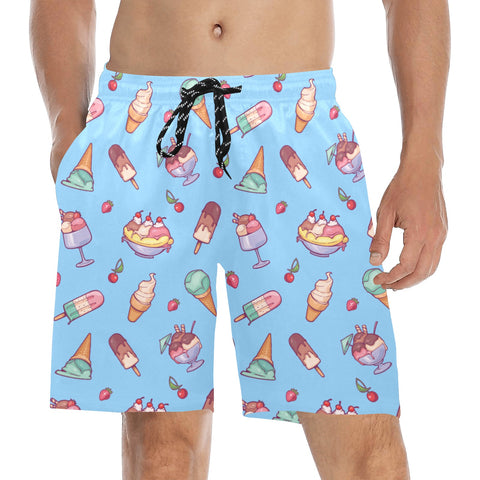 Banana-Split-Men's-Swim-Trunks-Sky-Blue-Model-Front-View
