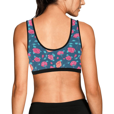 Painted-Roses-Womens-Bralette-Blue-Model-Back-View