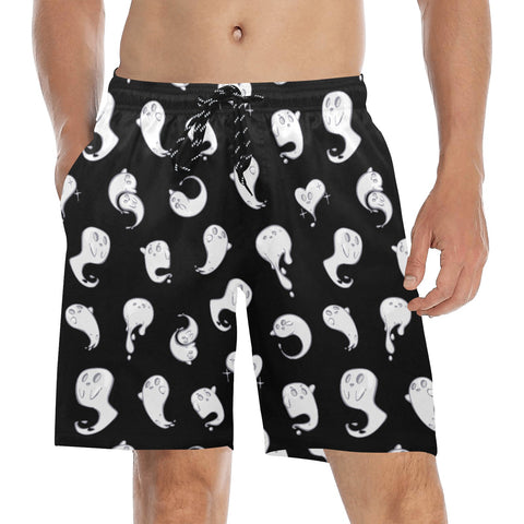 Retro-Ghost-Mens-Swim-Trunks-Black-Model-Front-View