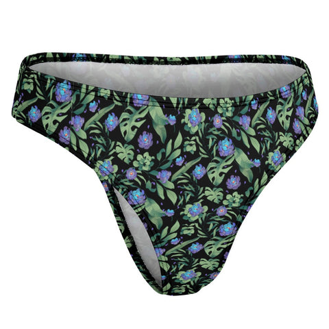 Jungle-Flower-Womens-Thong-Black-Purple-Product-Side-View
