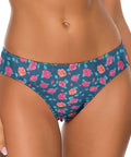 Painted-Roses-Womens-Thong-Blue-Model-Front-View