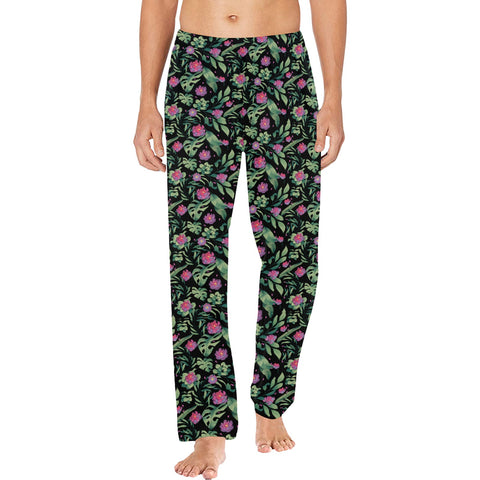 Jungle-Flower-Mens-Pajama-Black-Pink-Model-Front-View