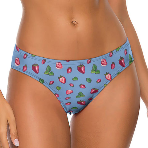 Strawberry-Women's-Thong-Cornflower-Blue-Model-Front-View
