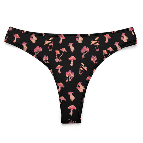 Mushroom-Women's-Thong-Black-Product-Front-View