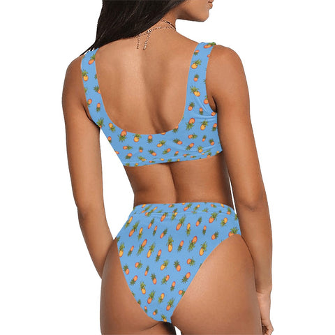 Pineapple-Women's-Two-Piece-Bikini-Sky-Blue-Model-Back-View