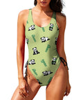 Panda-Women's-One-Piece-Swimsuit-Lime-Green-Model-Front-View