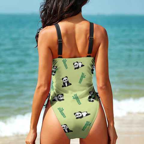 Panda-Women's-One-Piece-Swimsuit-Lime-Green-Model-Back-View