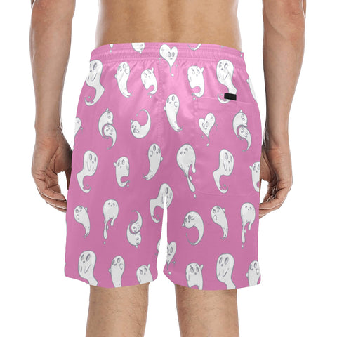 Retro-Ghost-Mens-Swim-Trunks-Magenta-Model-Back-View