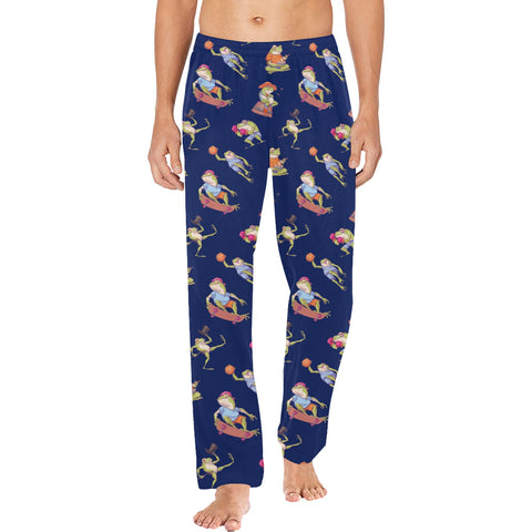 Frogs-in-Action-Mens-Pajama-Blue-Model-Front-View