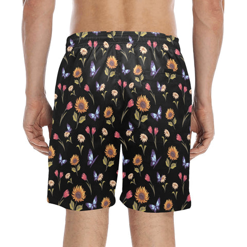 Summer-Garden-Mens-Swim-Trunks-Black-Model-Back-View
