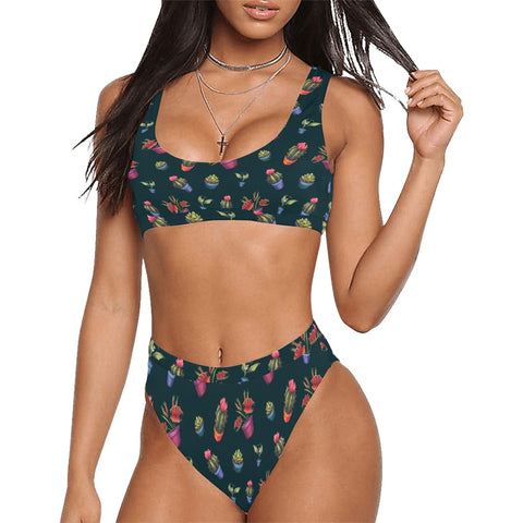 House-Plant-Womens-Bikini-Set-Dark-Purple-Model-Front-View
