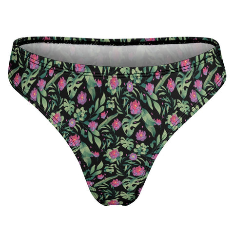 Jungle-Flower-Womens-Thong-Black-Pink-Product-Back-View