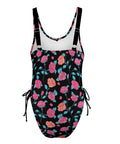Painted-Roses-Women's-One-Piece-Swimsuit-Black-Product-Back-View