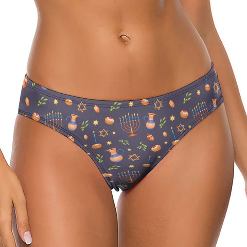 Hanukkah-Women's-Thong-Charcoal-Model-Front-View