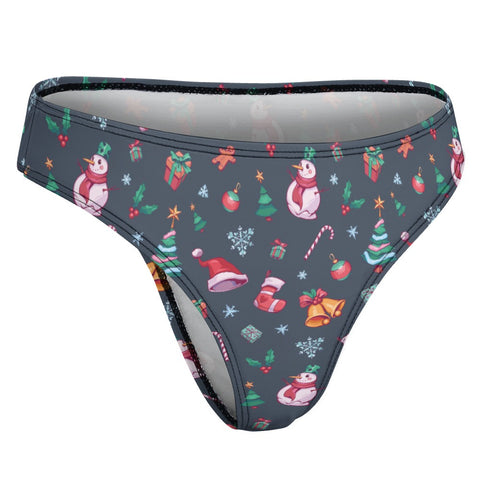 Christmas-Women's-Thong-Grey-Blue-Product-Side-View