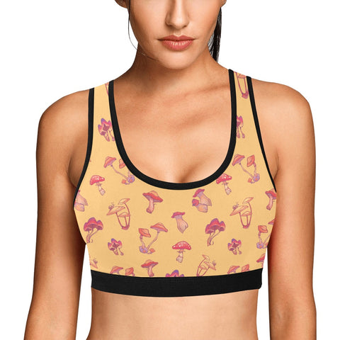 Mushroom-Womens-Bralette-Yellow-Model-Front-View