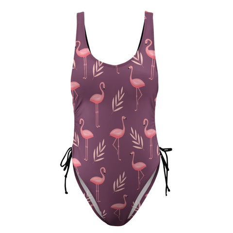 Flamingo-Women's-One-Piece-Swimsuit-Eggplant-Product-Front-View