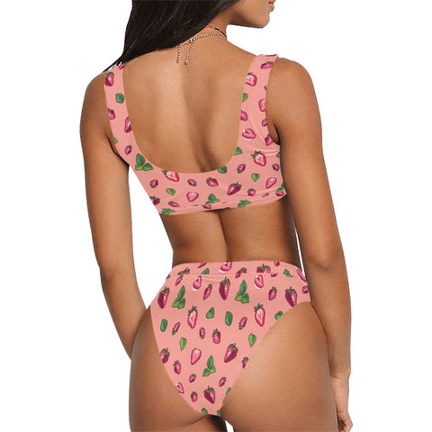 Strawberry-Womens-Bikini-Set-Coral-Model-Back-View