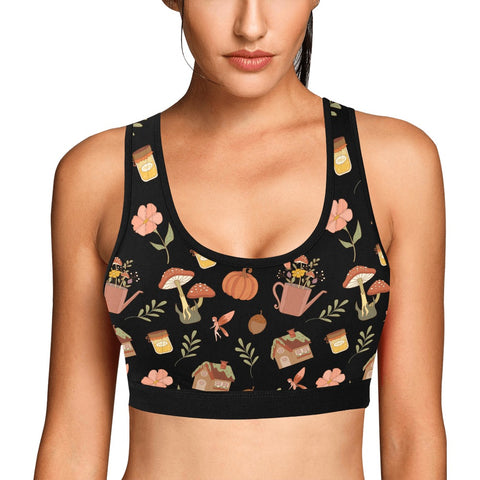 Cottage-Core-Womens-Bralette-Black-Model-Front-View