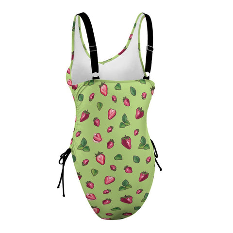 Strawberry-Womens-One-Piece-Swimsuit-Lime-Green-Product-Side-View