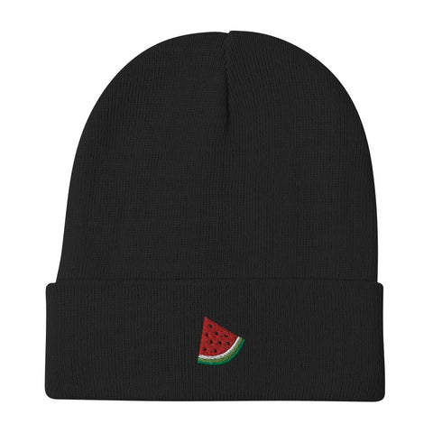 Watermelon-Embroidered-Beanie-Black-Front-View