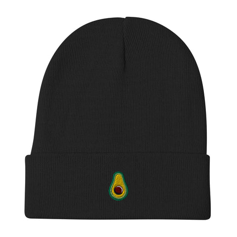 Avocado-Embroidered-Beanie-Black-Front-View