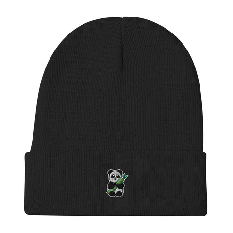 Panda-Embroidered-Beanie-Black-Front-View