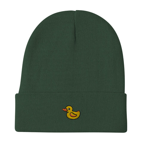 Rubber-Duck-Embroidered-Beanie-Dark-Green-Front-View