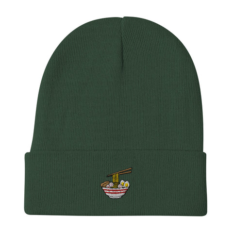 Ramen-Bowl-Embroidered-Beanie-Dark-Green-Front-View