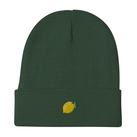 Lemon-Embroidered-Beanie-Dark-Green-Front-View