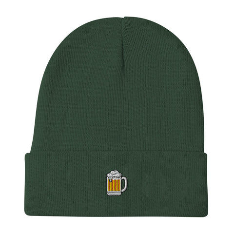 Beer-Mug-Embroidered-Beanie-Dark-Green-Front-View