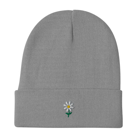 Daisy-Embroidered-Beanie-Gary-Front-View