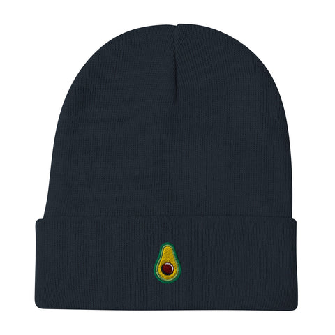 Avocado-Embroidered-Beanie-Navy-Front-View