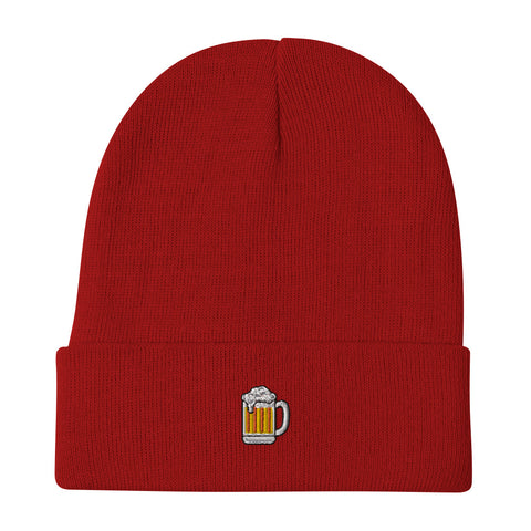 Beer-Mug-Embroidered-Beanie-Red-Front-View