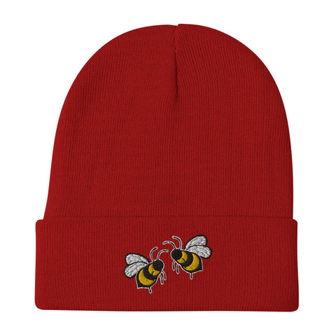 Bee-Mine-Embroidered-Beanie-Red-Front-View