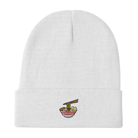 Ramen-Bowl-Embroidered-Beanie-White-Front-View