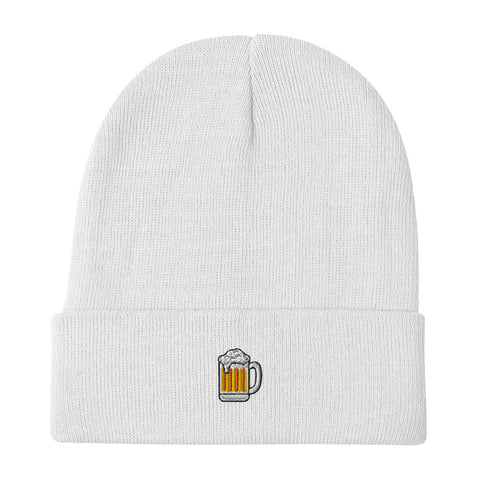 Beer-Mug-Embroidered-Beanie-White-Front-View