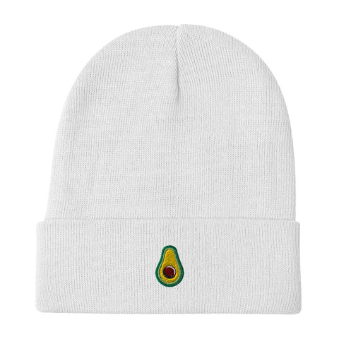 Avocado-Embroidered-Beanie-White-Front-View