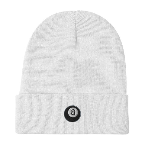 Magic-Eight-Ball-Embroidered-Beanie-White-Front-View