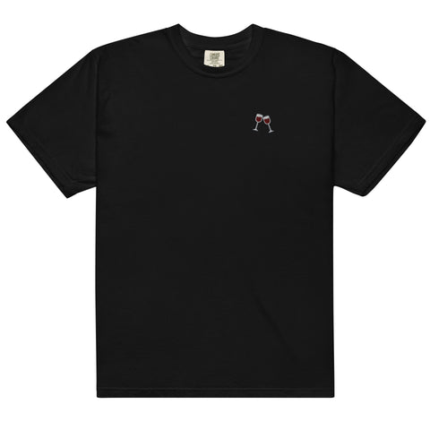 Wine-Embroidered-T-Shirt-Black-Front-View
