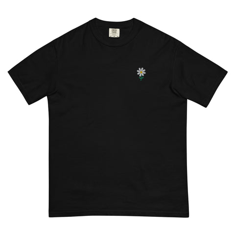 Daisy-Embroidered-T-Shirt-Black-Front-View